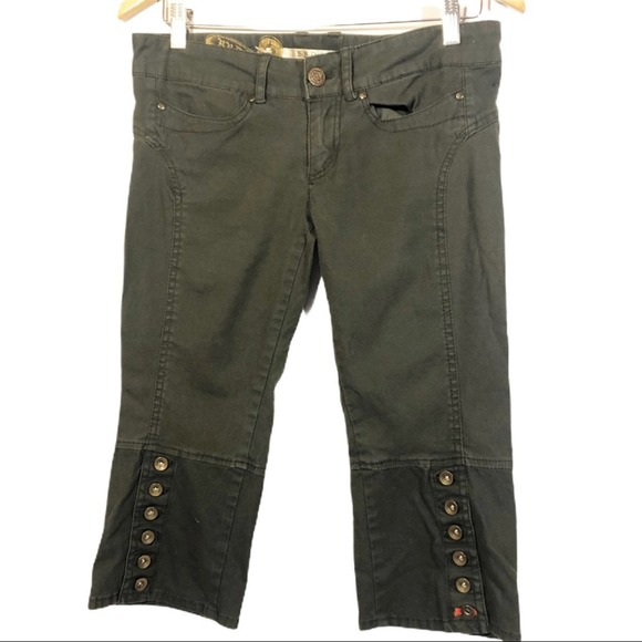 BB Dakota Green Cropped Pants Buttons Down the Leg Size 5 - Picture 2 of 7